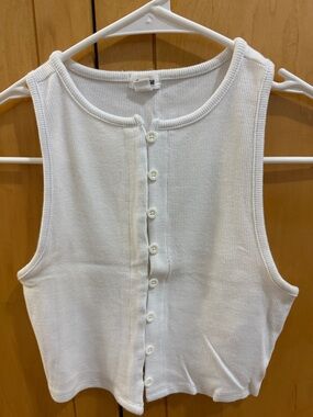 Garage White button crop tank